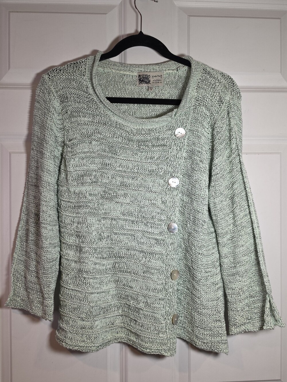 Habitat Mint Green Button Accent Knit Sweater Cotton Blend M
